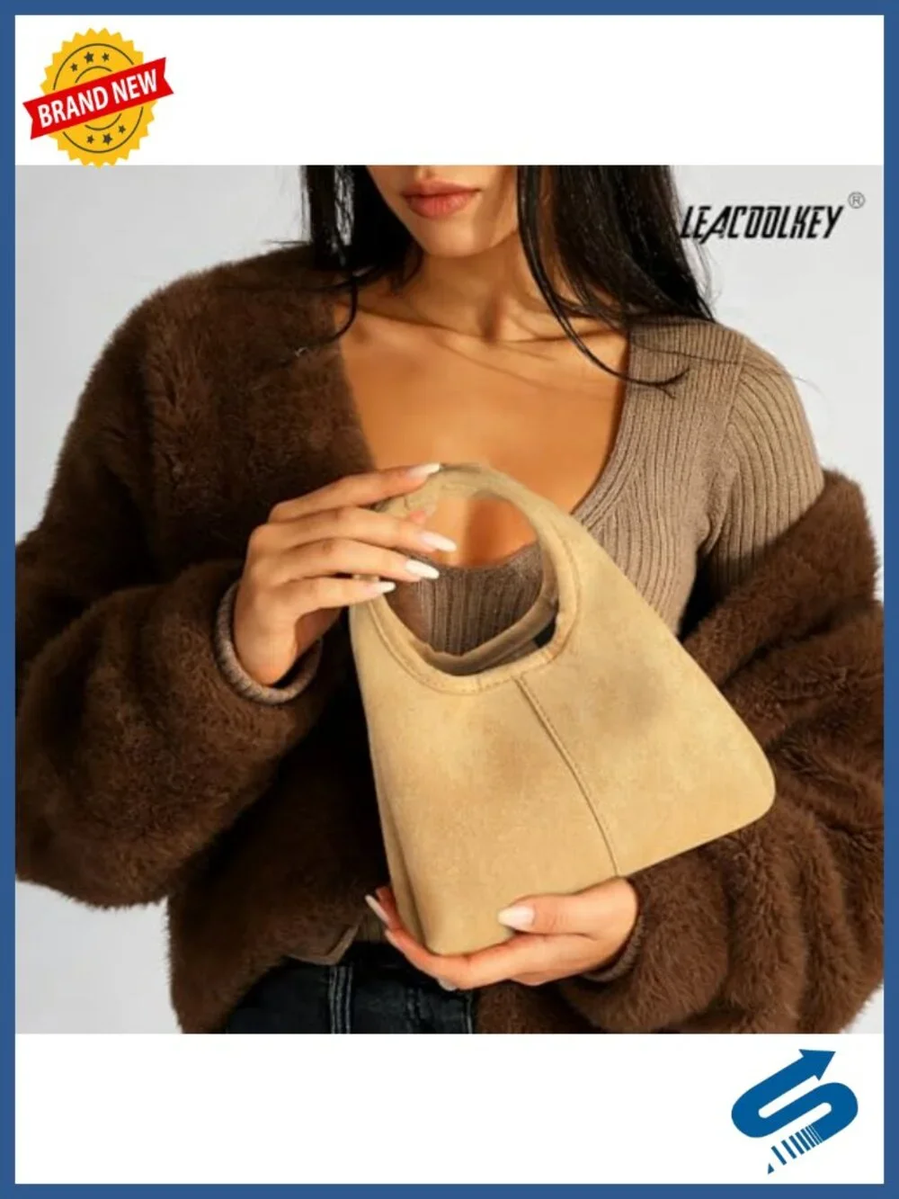 Faux Suede Small Top Handle Satchel Purse Crossbody Handbag